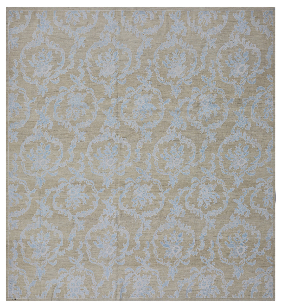 Square Wool Rug | Floral Beige Blue White Rug