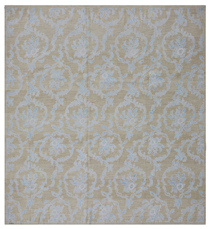 Square Wool Rug | Floral Beige Blue White Rug