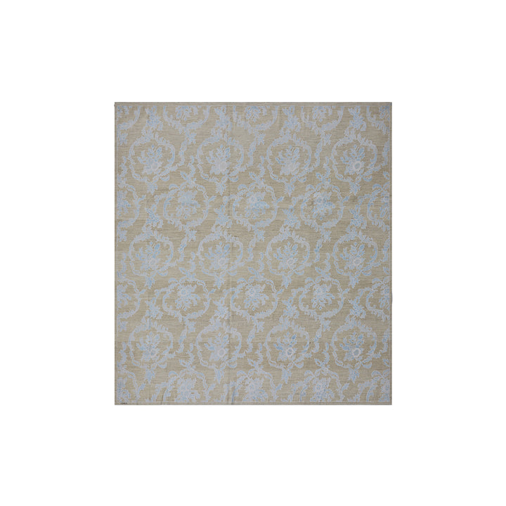 9'x9' Square Wool Rug | Floral Beige Blue White Rug