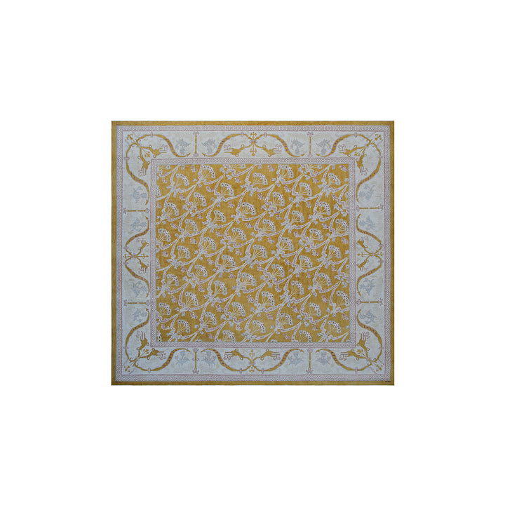 9'x9' Luxury Area Rug | Floral | Hand-knotted | Gold, Ivory, Beige