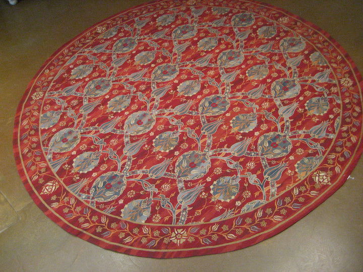 Red Round Area Rug | Ottoman Design Aubusson Weave Rug