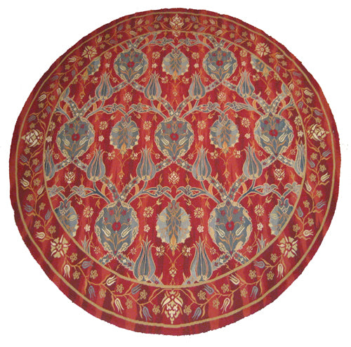 Red Round Area Rug | Ottoman Design Aubusson Weave Rug