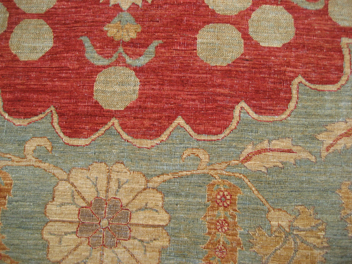 9'x9' Red Round Rug |Floral Design | Hand-knotted Wool Rug