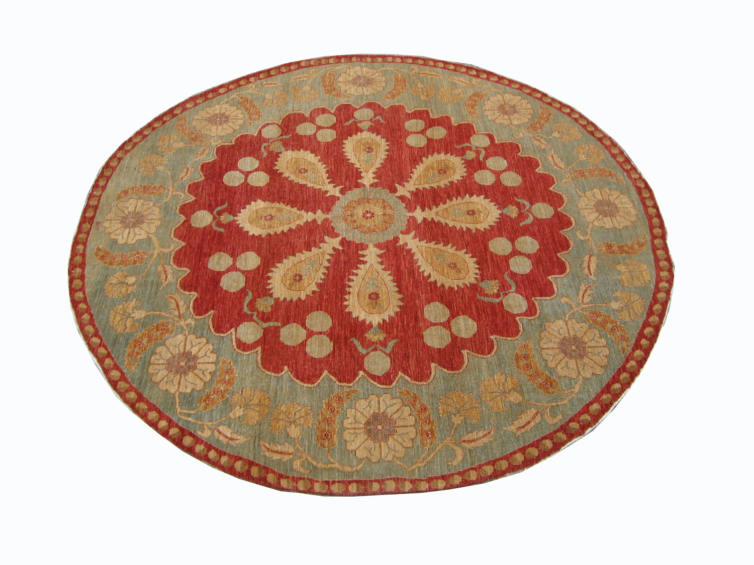 9'x9' Red Round Rug |Floral Design | Hand-knotted Wool Rug – Ariana Rugs