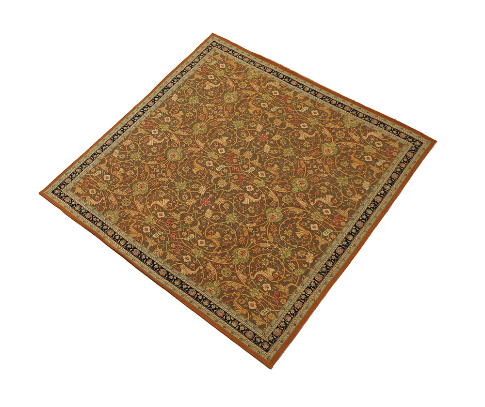 9'x9' Square Aubusson | Handwoven Rug | Floral Area Rug