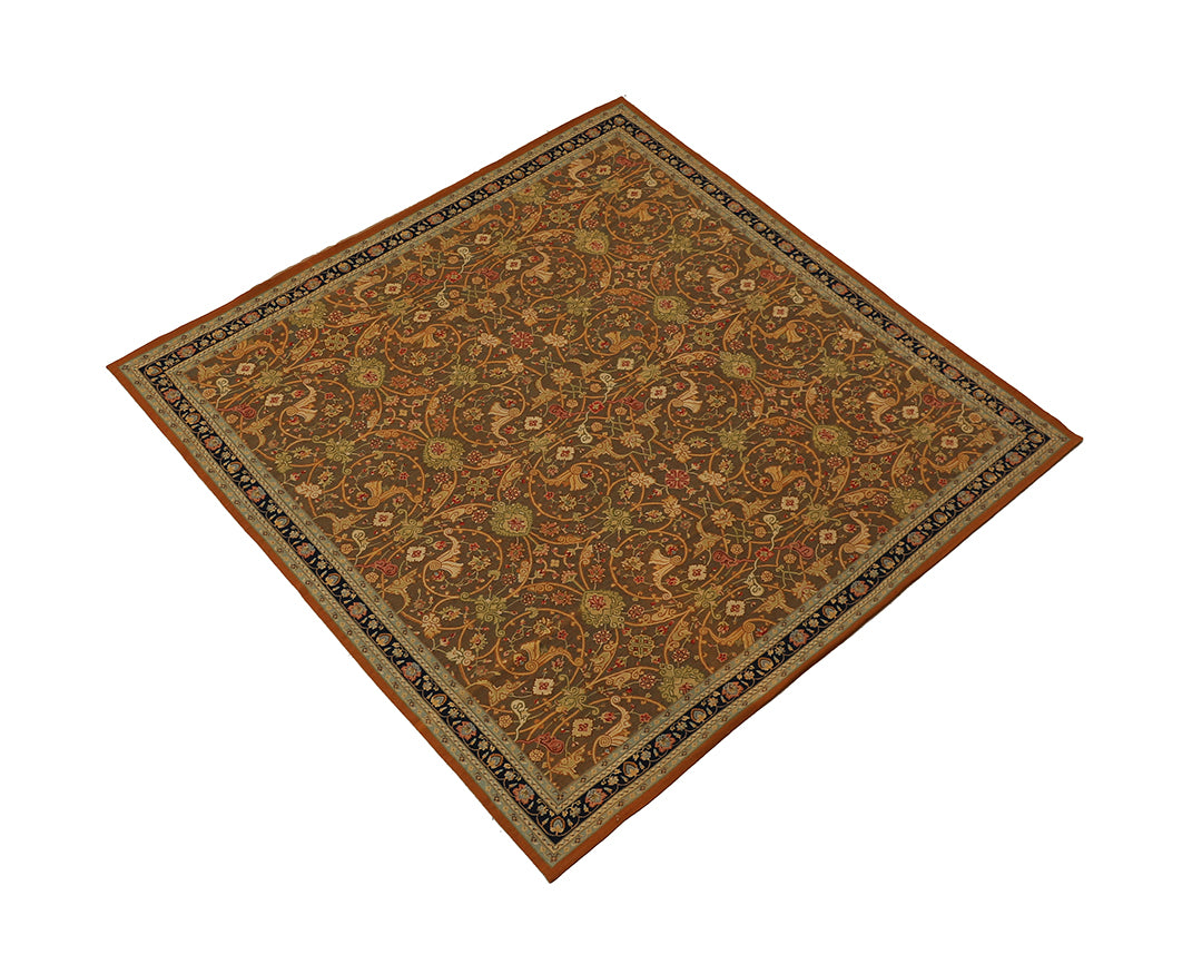 9'x9' Square Aubusson | Handwoven Rug | Floral Area Rug