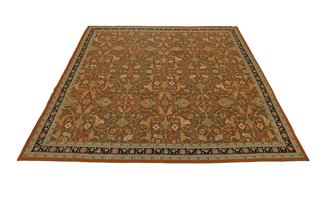 9'x9' Square Aubusson | Handwoven Rug | Floral Area Rug
