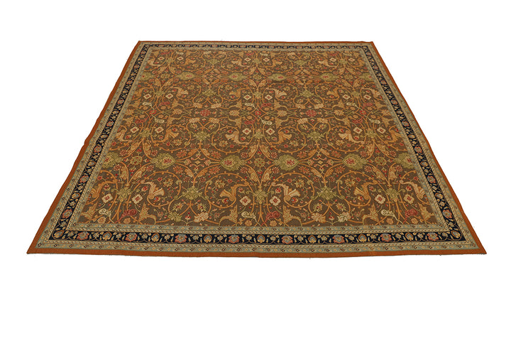 9'x9' Square Aubusson | Handwoven Rug | Floral Area Rug