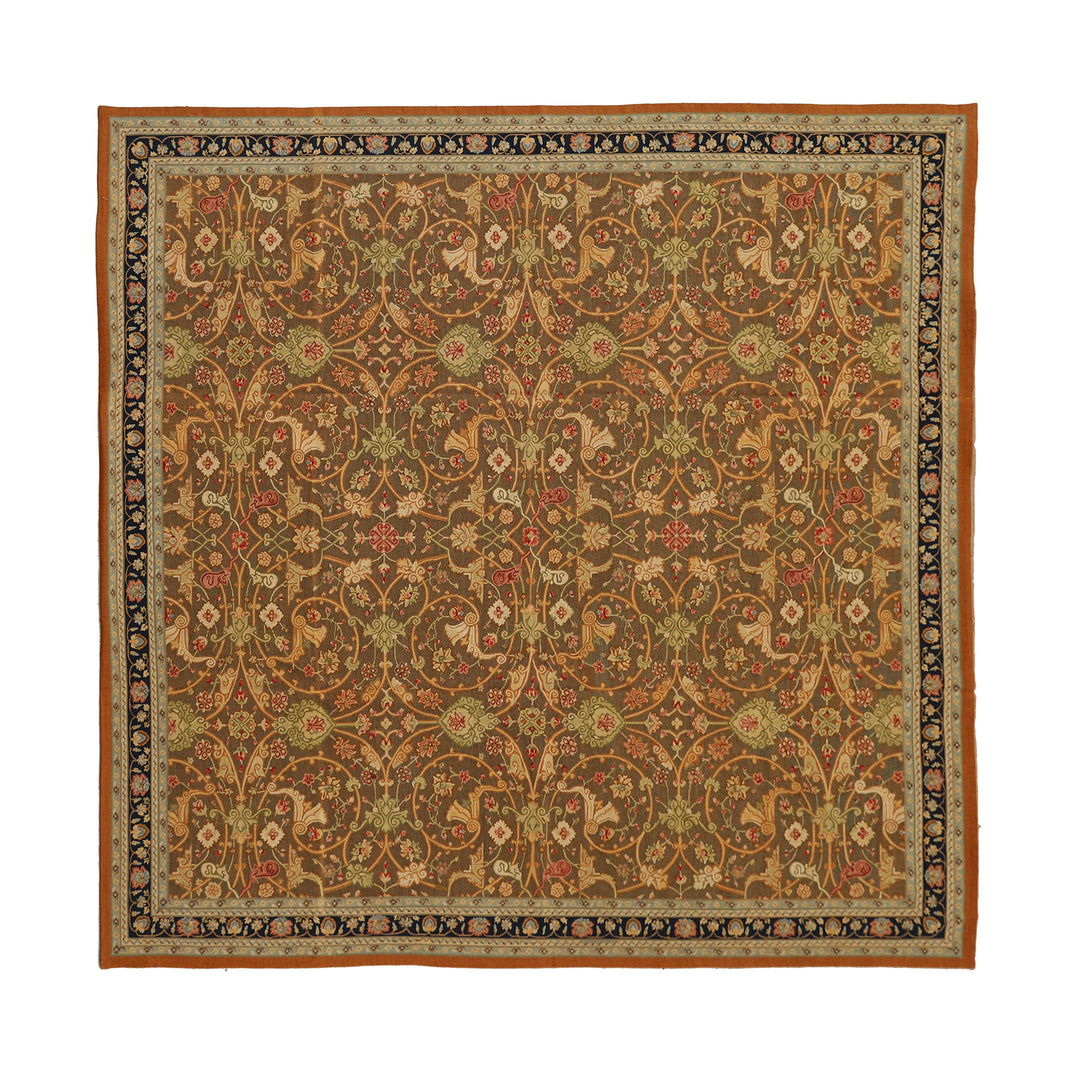 9'x9' Square Aubusson | Handwoven Rug | Floral Area Rug