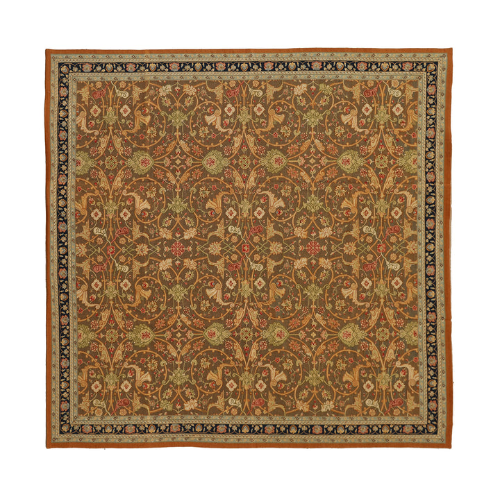 9'x9' Square Aubusson | Handwoven Rug | Floral Area Rug