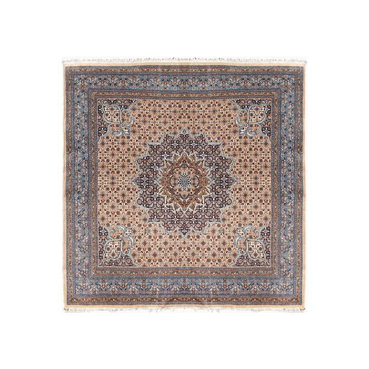 9'x9' Vintage Persian Tabriz Rug – One-of-a-Kind Blue & Peach Masterpiece
