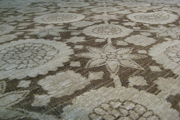 Square Wool Rug | Tabriz Design | Brown Beige Area Rug