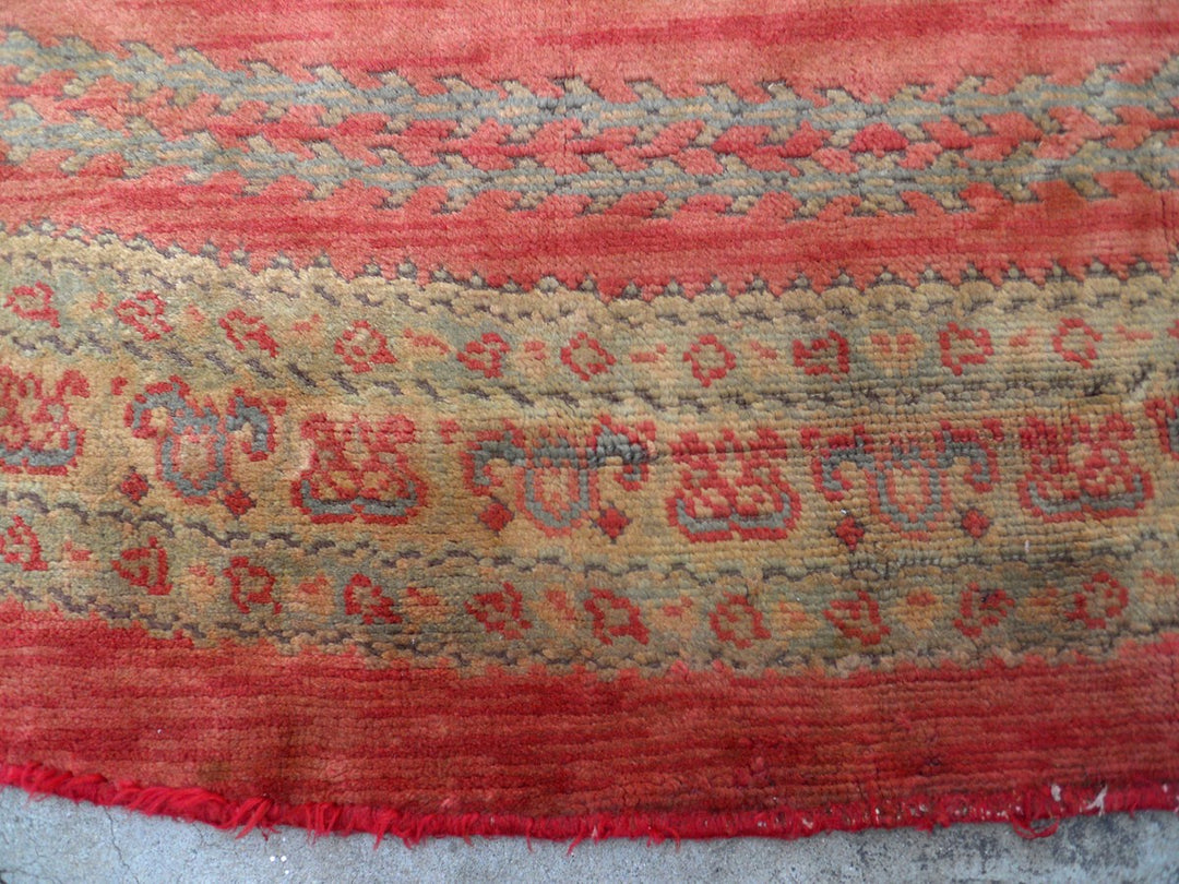 Rare 19ft Antique European Savonnerie Round Rug | Watermelon Red & Gold