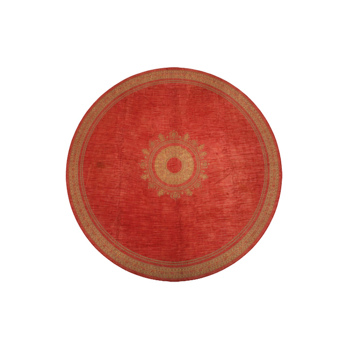 Rare 19ft Antique European Savonnerie Round Rug | Watermelon Red & Gold