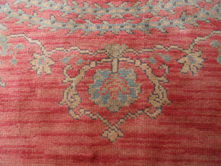 Rare 19ft Antique European Savonnerie Round Rug | Watermelon Red & Gold