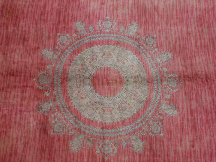 Rare 19ft Antique European Savonnerie Round Rug | Watermelon Red & Gold