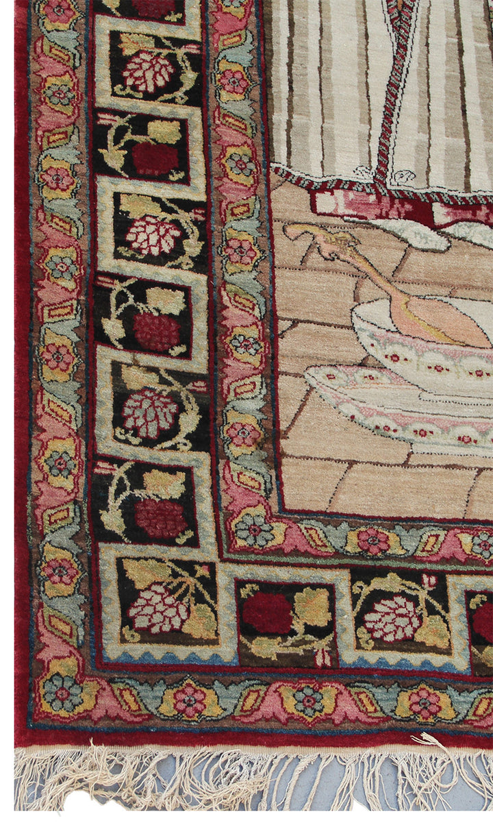 Antique Persian Rug | Pictorial Kerman Wool Area Rug