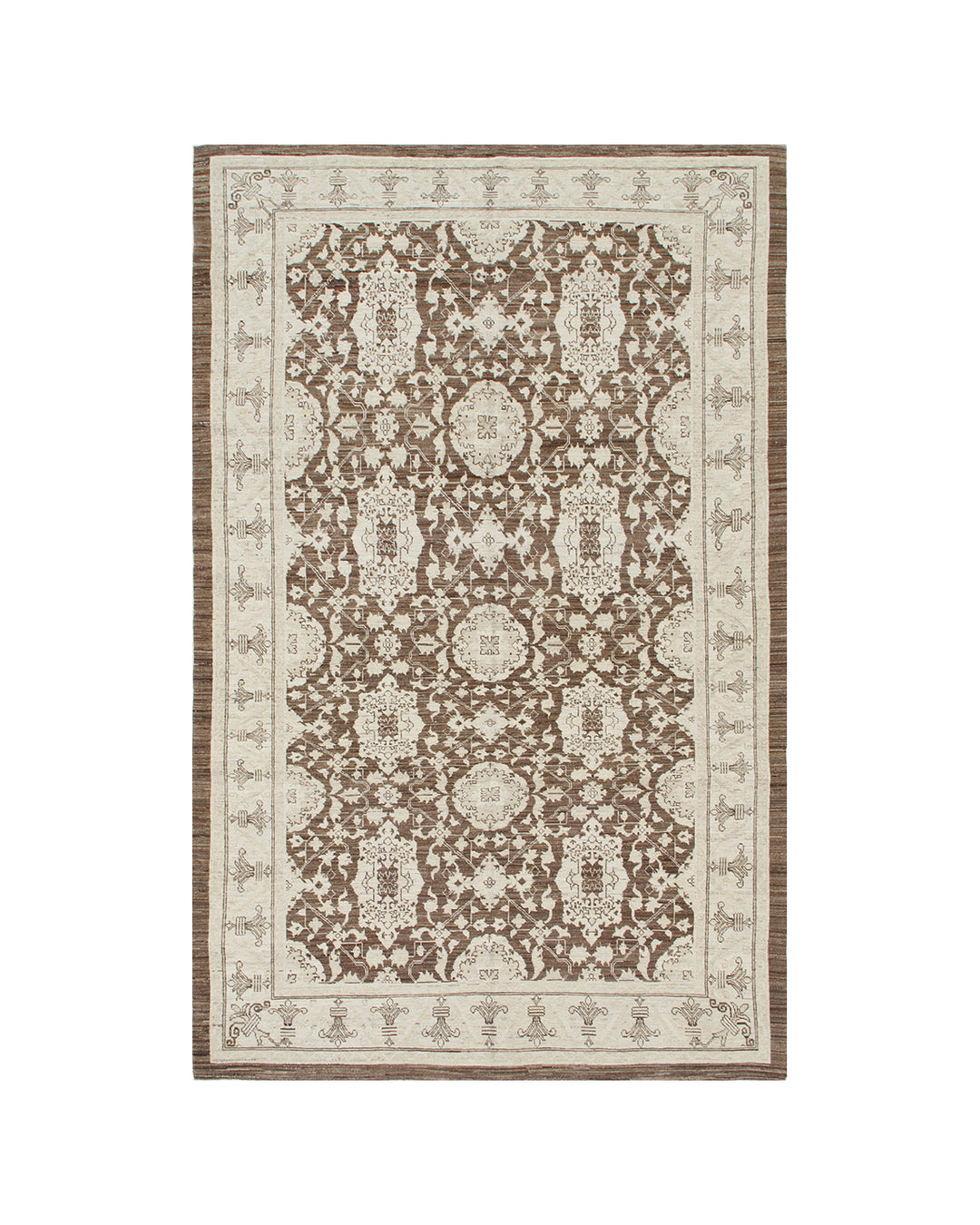 6x9 Ariana Traditional Agra Rug | Brown & Ivory Afghan Wool
