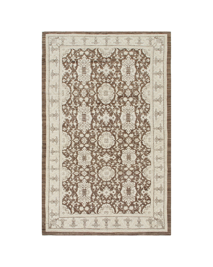 6x9 Ariana Traditional Agra Rug | Brown & Ivory Afghan Wool