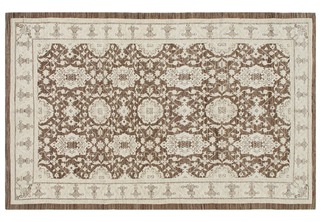 6x9 Ariana Traditional Agra Rug | Brown & Ivory Afghan Wool