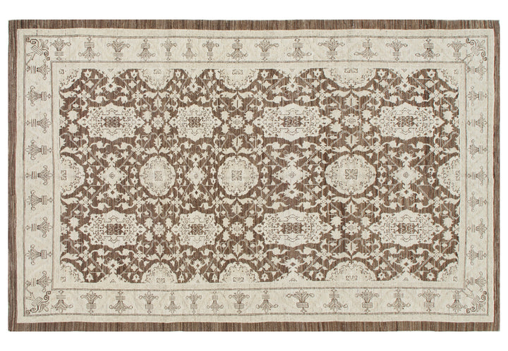 6x9 Ariana Traditional Agra Rug | Brown & Ivory Afghan Wool