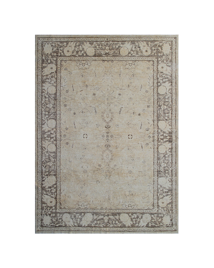 Ariana Transitional Cream & Brown Wool Rug | 6x8 Hand-Knotted