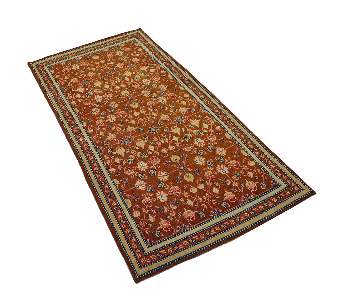 Handwoven brown wool Bessarabian kilim with floral motifs, crafted in the early 2000s by Ariana Rugs. Lightweight, thin flatweave ideal for modern and vintage interiors.