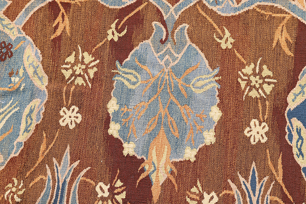 Handwoven brown Ottoman‑design Aubusson kilim crafted from high‑quality wool by skilled artisans. Large luxury flatweave rug from the Ariana Kilim Collection.