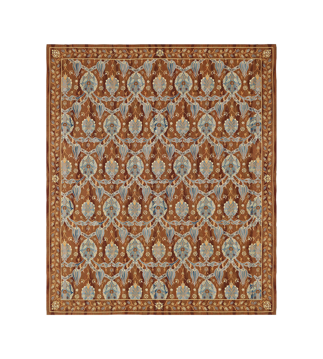 Handwoven brown Ottoman‑design Aubusson kilim crafted from high‑quality wool by skilled artisans. Large luxury flatweave rug from the Ariana Kilim Collection.