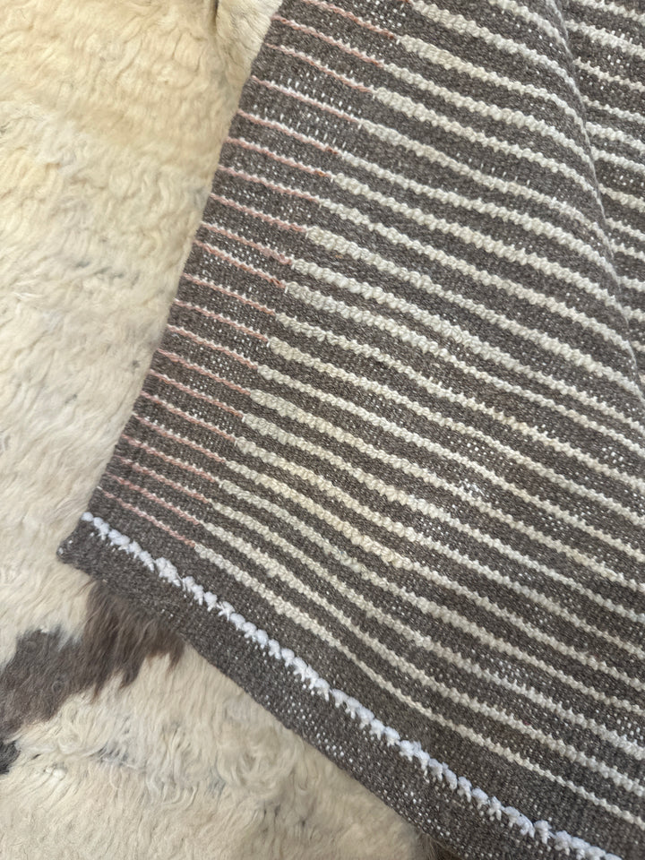 7'x9' Beige Cream and Brown Contemporary Moroccan Style Shaggy Barchi Rug