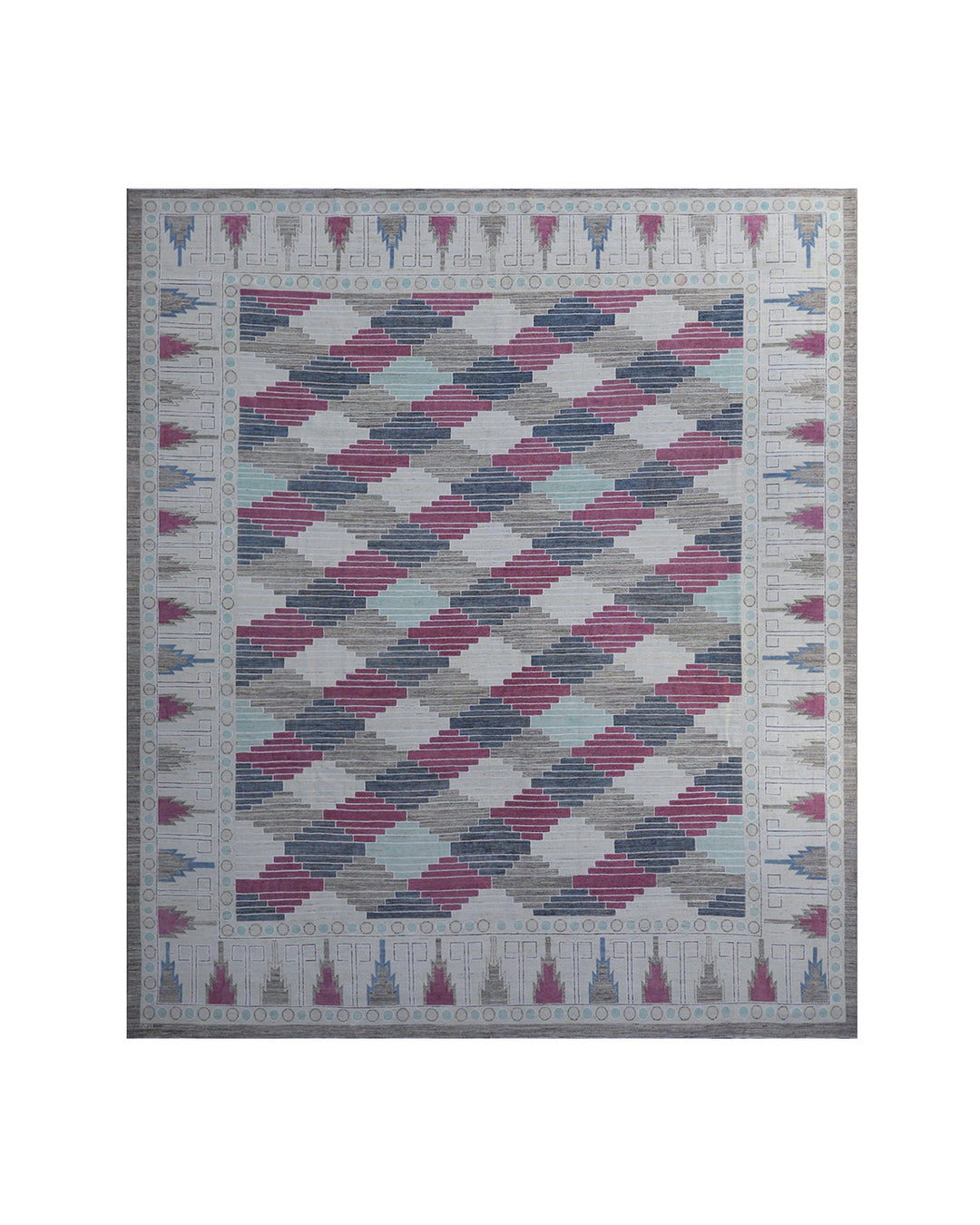 11'x12'Geometric Design Wool Area Rug | Colorful Rug