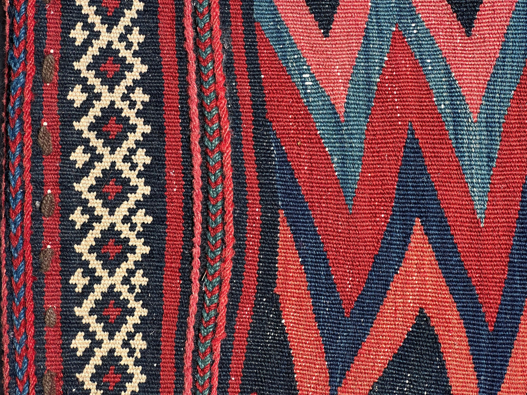 4'x4' Afshar Sofreh Zig Zag Chevron 3D Design Circa 1890/1900 Kilim Rug