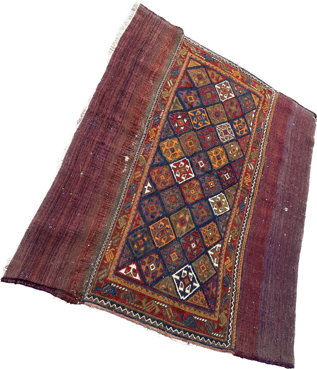 4'x5' Caucasian or Persian Kurdish Tribal Storage Bag Face Kilim