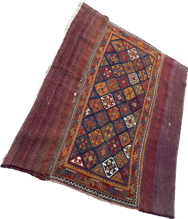 4'x5' Caucasian or Persian Kurdish Tribal Storage Bag Face Kilim