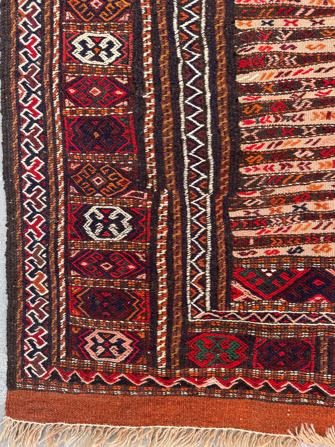 4'x6' Camel, Red, Blue Persian Qutchan Baluch Sofreh Woven Kilim