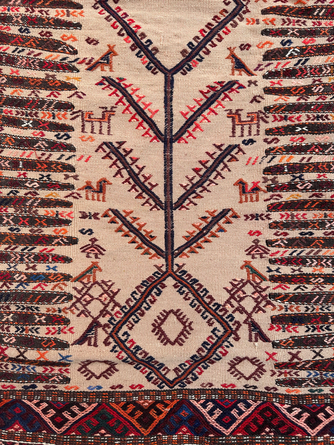 4'x6' Camel, Red, Blue Persian Qutchan Baluch Sofreh Woven Kilim