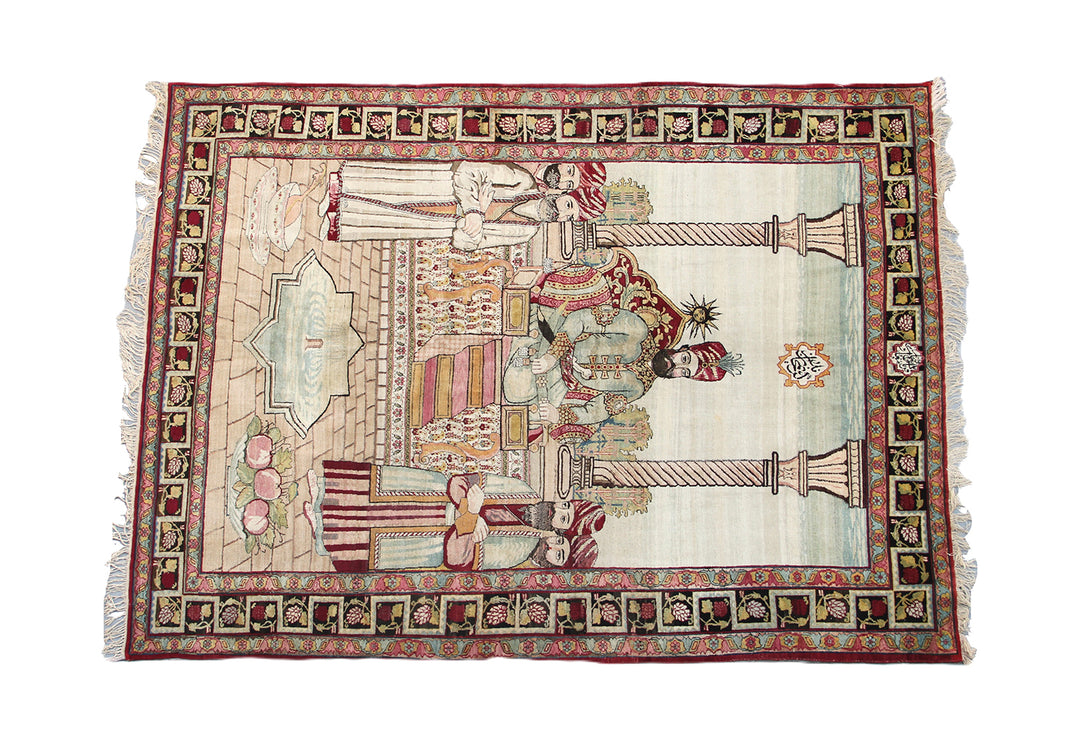 5'x7' Antique Persian Rug | Pictorial Kerman Wool Area Rug | Karim Khan Zand