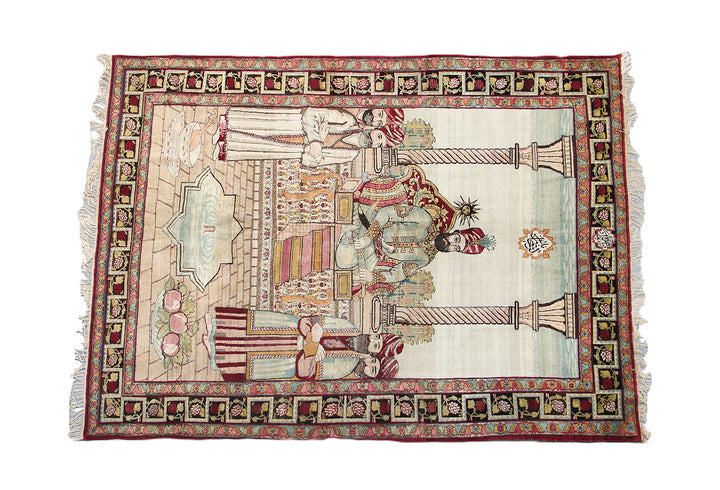 5'x7' Antique Persian Rug | Pictorial Kerman Wool Area Rug | Karim Khan Zand