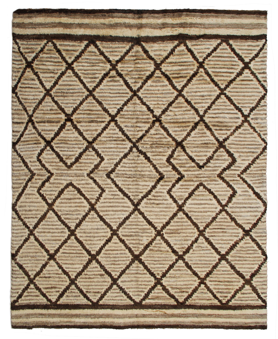 Luxury 12x9 hand-knotted Moroccan style camel brown shaggy rug made of organic wool on cotton foundation from the Ariana Barchi Collection.
