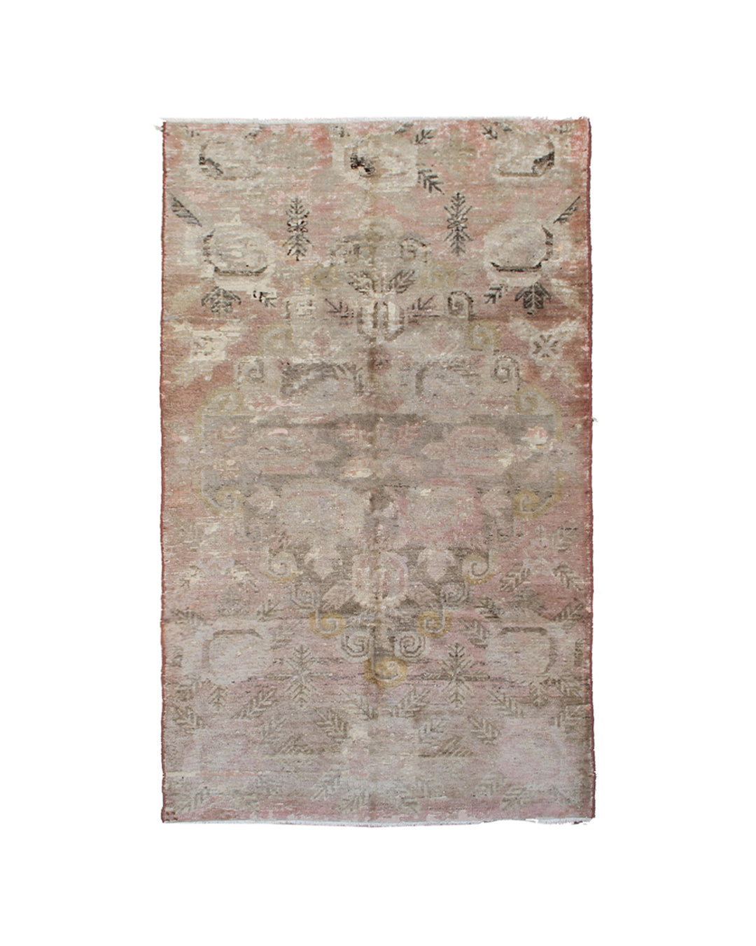 4x8 antique Samarkand hand-knotted wool area rug featuring faded floral motifs in muted tones by Ariana Rugs.