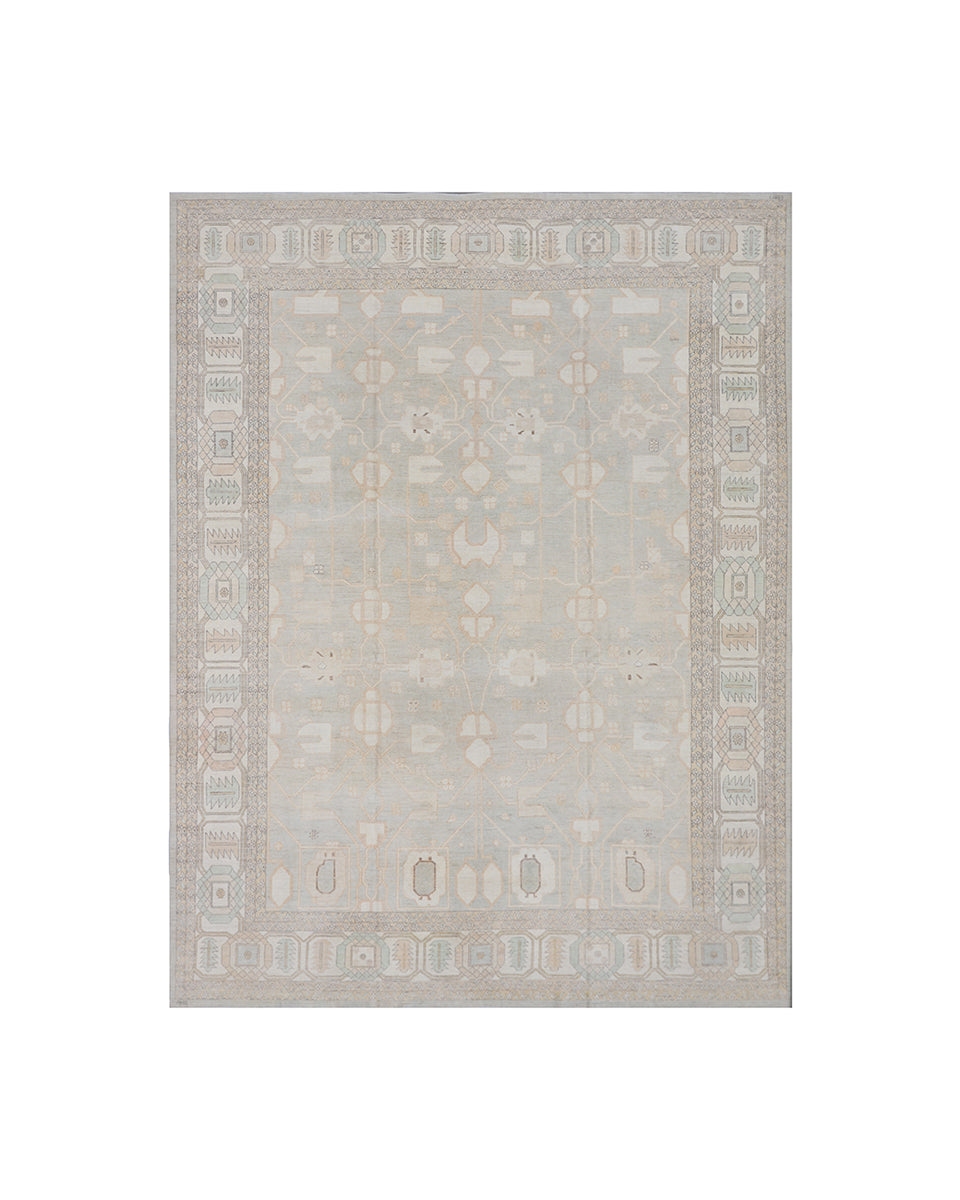 Decorative rug with a geometric pattern on a white background