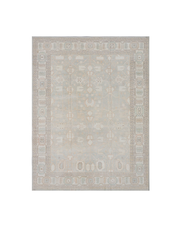 Decorative rug with a geometric pattern on a white background