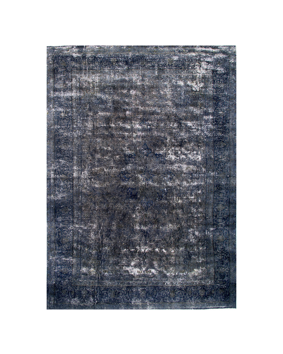 8'x10' Vintage Persian Tabriz Rug – Grey & Blue Overdyed Elegance