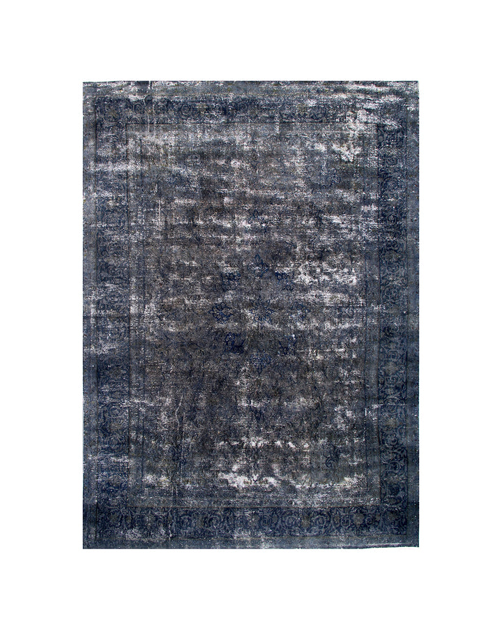 8'x10' Vintage Persian Tabriz Rug – Grey & Blue Overdyed Elegance
