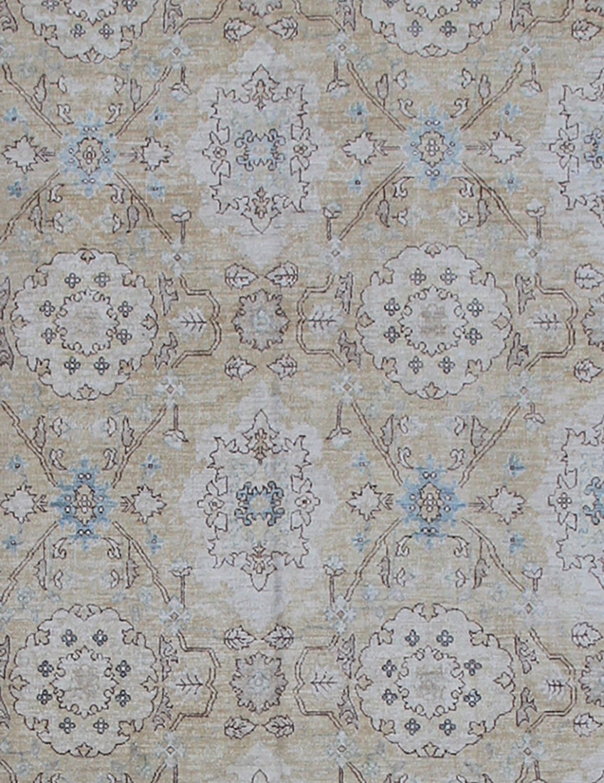 9x12 Afghan Agra Design Hand-Knotted Rug | Gold & Blue Organic Wool
