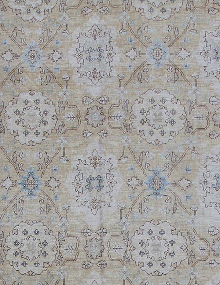 9x12 Afghan Agra Design Hand-Knotted Rug | Gold & Blue Organic Wool