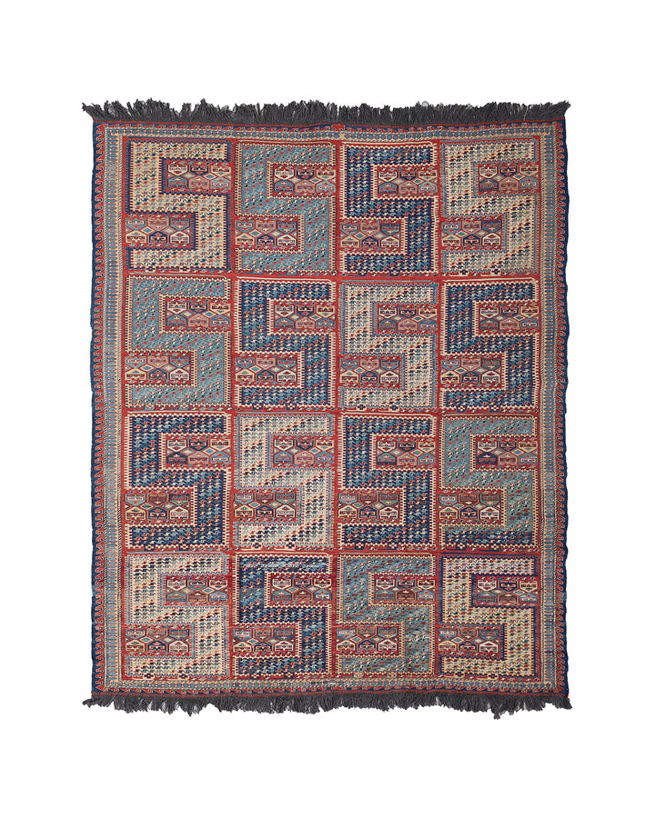 6x8 Geometric Sileh Design Wool Soumak Rug