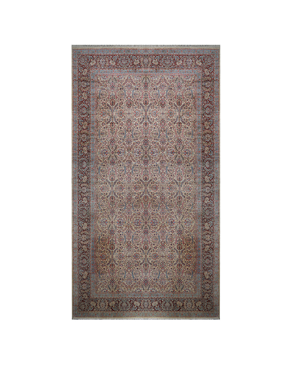 16'x27' Antique Persian Kerman Rug | Ivory Floral Vintage Wool Rug