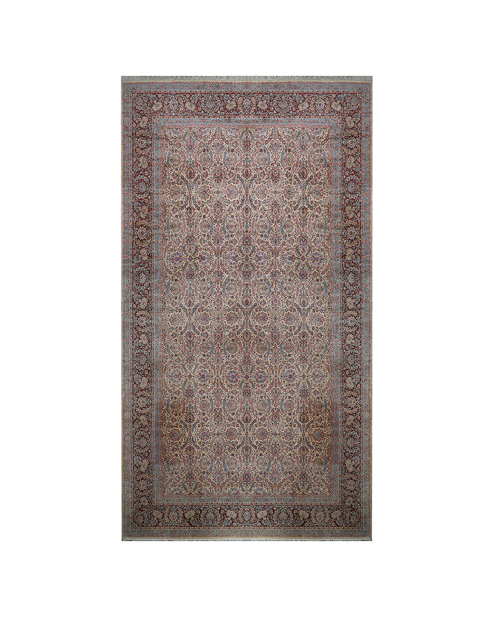 16'x27' Antique Persian Kerman Rug | Ivory Floral Vintage Wool Rug