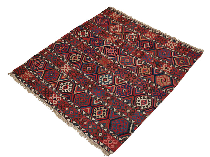 Authentic 8'2" x 9'2" antique Caucasian Shirvan kilim with colorful vegetable dyes, curated by Ariana Rugs in West Hollywood.